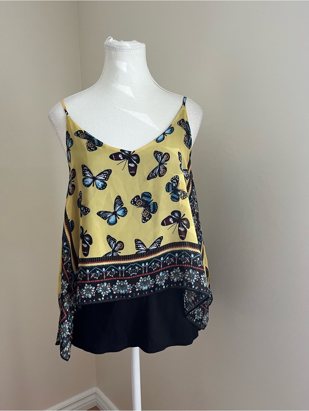 A. Byer Yellow Butterfly Print Layered Cami